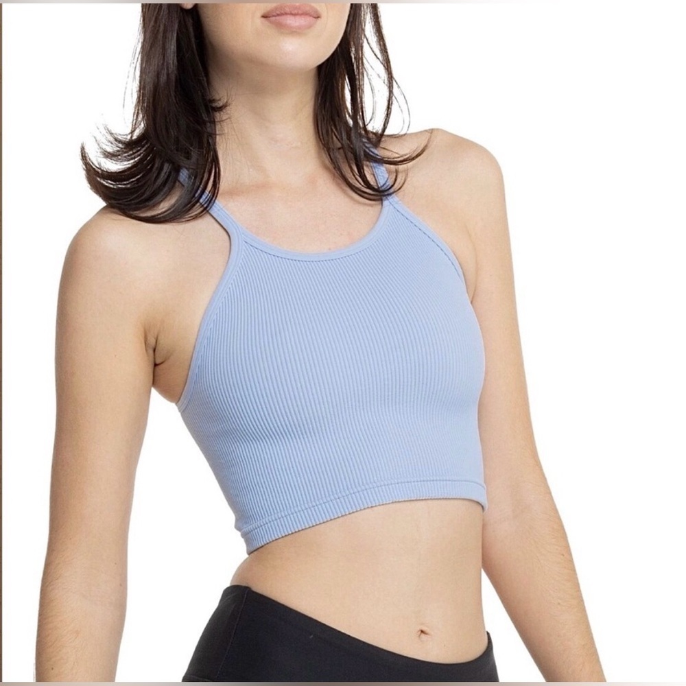 Free People Movement Happiness Runs
Crop Ribbed High-Neck Tank Top - Light Blue